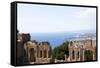 View over the Naxos Coast from the Greek Roman Theatre of Taormina, Sicily, Italy, Europe-Oliviero Olivieri-Framed Stretched Canvas