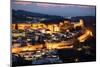 View over the old town and walls of Obidos floodlit at night, Obidos, Centro Region, Estremadura-Stuart Black-Mounted Photographic Print