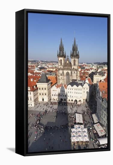 View over the Old Town Square (Staromestske Namesti) with Tyn Cathedral and Street Cafes-Markus-Framed Stretched Canvas