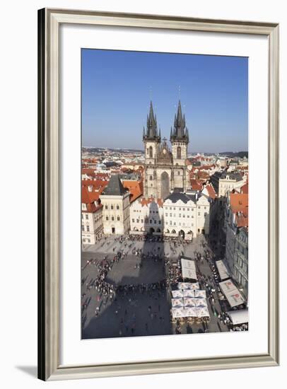 View over the Old Town Square (Staromestske Namesti) with Tyn Cathedral and Street Cafes-Markus-Framed Photographic Print