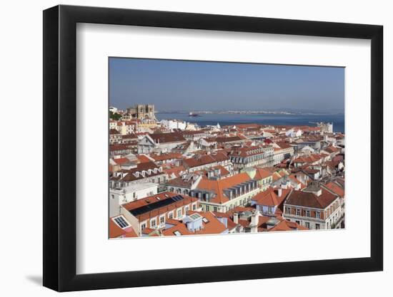 View over the old town to Se Cathedral and Tejo River, Lisbon, Portugal, Europe-Markus Lange-Framed Photographic Print