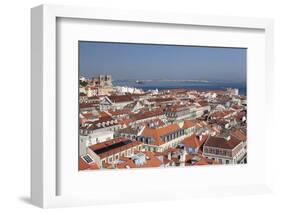 View over the old town to Se Cathedral and Tejo River, Lisbon, Portugal, Europe-Markus Lange-Framed Photographic Print
