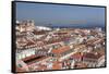 View over the old town to Se Cathedral and Tejo River, Lisbon, Portugal, Europe-Markus Lange-Framed Stretched Canvas