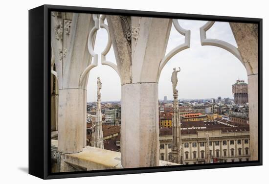 View over the Piaza Duomo from the Duomo (Cathedral), Milan, Lombardy, Italy, Europe-Yadid Levy-Framed Stretched Canvas