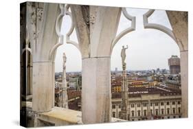 View over the Piaza Duomo from the Duomo (Cathedral), Milan, Lombardy, Italy, Europe-Yadid Levy-Stretched Canvas