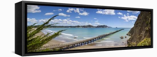 View over the Picturesque Tologa Bay Wharf, Tologa Bay, East Cape, North Island, New Zealand-Doug Pearson-Framed Stretched Canvas