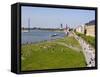 View Over the Rheinuferpromenade Along the River Rhine Towards the Old City, North Rhine Westphalia-Yadid Levy-Framed Stretched Canvas