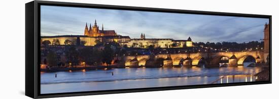 View over the River Vltava to Charles Bridge and the Castle District-Markus Lange-Framed Stretched Canvas