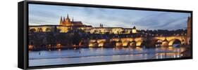 View over the River Vltava to Charles Bridge and the Castle District-Markus Lange-Framed Stretched Canvas
