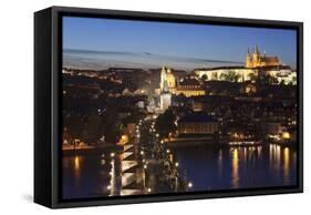 View over the River Vltava to Charles Bridge and the Castle District-Markus Lange-Framed Stretched Canvas