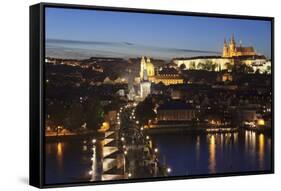 View over the River Vltava to Charles Bridge and the Castle District-Markus Lange-Framed Stretched Canvas