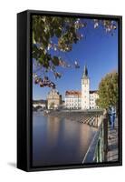 View over the River Vltava to Smetana Museum and Charles Bridge-Markus-Framed Stretched Canvas