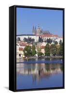 View over the River Vltava to the Castle District with St. Vitus Cathedral and Royal Palace-Markus-Framed Stretched Canvas