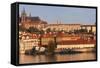 View over the River Vltava to the Castle District with St. Vitus Cathedral and Royal Palace-Markus-Framed Stretched Canvas