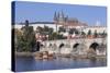 View over the River Vltava with Excursion Boat to Charles Bridge and the Castle District-Markus-Stretched Canvas