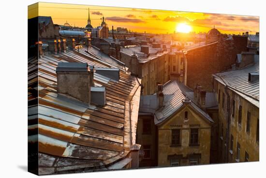 View over the Rooftops of the Historic Center of St. Petersburg, Russia during an Amazing Sunset.-De Visu-Stretched Canvas