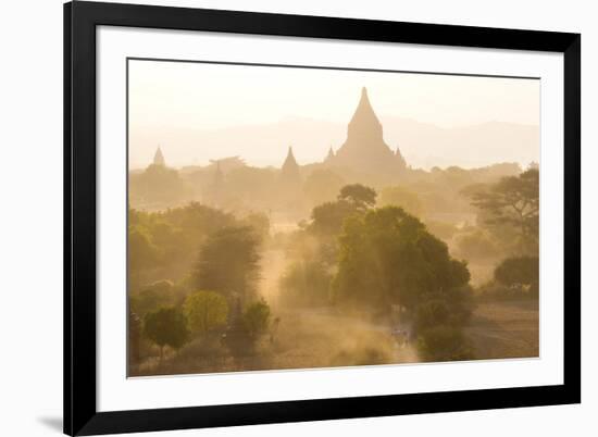 View over the Temples of Bagan Swathed in Dust and Evening Sunlight-Lee Frost-Framed Photographic Print