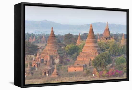 View over the Temples of Bagan Swathed in Early Morning Mist-Lee Frost-Framed Stretched Canvas
