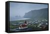 View over the Village of Vik on a Rainy Day, Iceland, Polar Regions-Yadid Levy-Framed Stretched Canvas