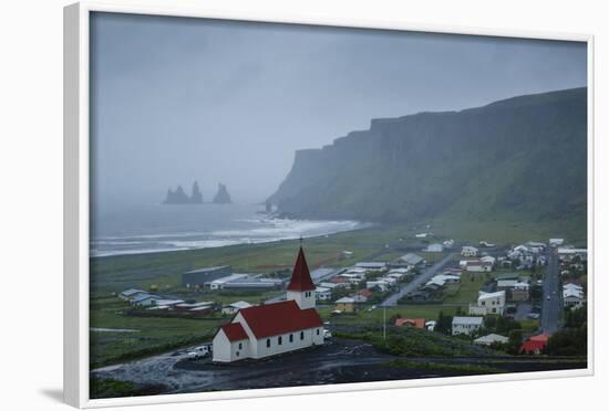 View over the Village of Vik on a Rainy Day, Iceland, Polar Regions-Yadid Levy-Framed Photographic Print