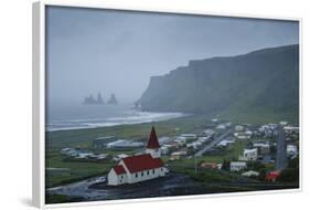 View over the Village of Vik on a Rainy Day, Iceland, Polar Regions-Yadid Levy-Framed Photographic Print