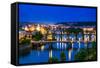 View over the Vltava River and Bridges in Prague-David Ionut-Framed Stretched Canvas