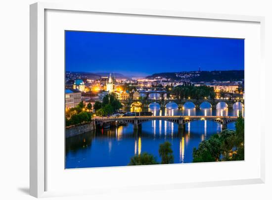 View over the Vltava River and Bridges in Prague-David Ionut-Framed Photographic Print