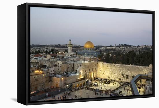 View over the Western Wall (Wailing Wall) and the Dome of the Rock Mosque, Jerusalem, Israel-Yadid Levy-Framed Stretched Canvas