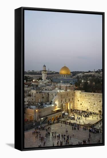 View over the Western Wall (Wailing Wall) and the Dome of the Rock Mosque, Jerusalem, Israel-Yadid Levy-Framed Stretched Canvas