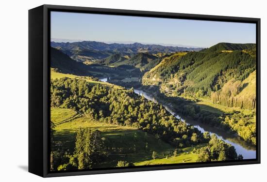 View over the Whanganui River in the Lush Green Countryside-Michael-Framed Stretched Canvas