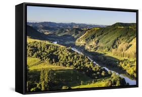 View over the Whanganui River in the Lush Green Countryside-Michael-Framed Stretched Canvas