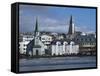 View Over Tjornin (Pond) to Church and Cathedral, Reykjavik, Iceland, Polar Regions-null-Framed Stretched Canvas
