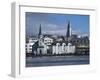 View Over Tjornin (Pond) to Church and Cathedral, Reykjavik, Iceland, Polar Regions-null-Framed Photographic Print