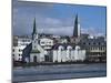 View Over Tjornin (Pond) to Church and Cathedral, Reykjavik, Iceland, Polar Regions-null-Mounted Photographic Print