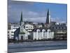 View Over Tjornin (Pond) to Church and Cathedral, Reykjavik, Iceland, Polar Regions-null-Mounted Photographic Print