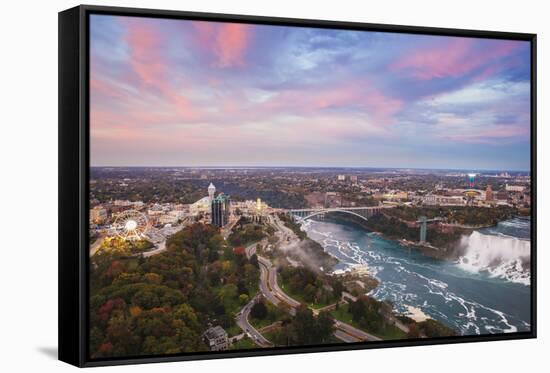 View over Victoria Park Towards Rainbow Bridge and the American Falls, Niagara Falls-Jane Sweeney-Framed Stretched Canvas