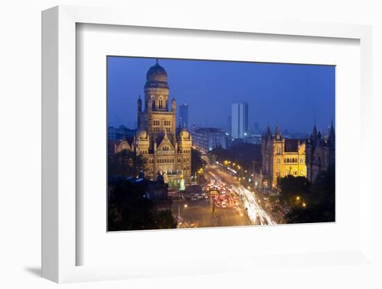 View over Victoria Terminus and Central Mumbai at Dusk, Mumbai, India-Peter Adams-Framed Photographic Print