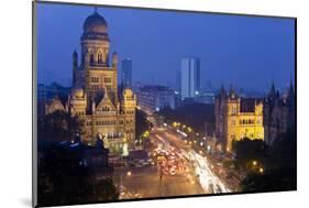 View over Victoria Terminus and Central Mumbai at Dusk, Mumbai, India-Peter Adams-Mounted Photographic Print