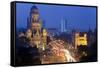 View over Victoria Terminus or Chhatrapati Shivaji Terminus and Central Mumbai-Peter Adams-Framed Stretched Canvas