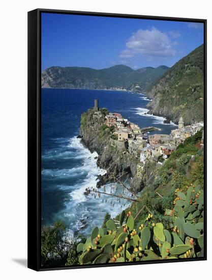 View over Village on the Riviera Di Levante, Vernazza, Cinque Terre, UNESCO World Heritage Site, Li-Stuart Black-Framed Stretched Canvas