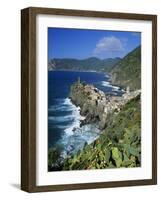 View over Village on the Riviera Di Levante, Vernazza, Cinque Terre, UNESCO World Heritage Site, Li-Stuart Black-Framed Photographic Print