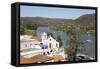 View over whitewashed village of Alcoutim on Rio Guadiana river, Alcoutim, Algarve, Portugal, Europ-Stuart Black-Framed Stretched Canvas