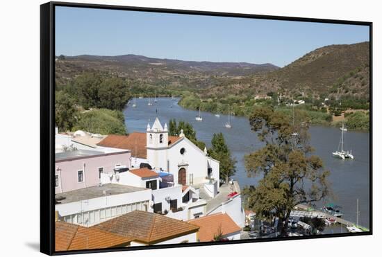 View over whitewashed village of Alcoutim on Rio Guadiana river, Alcoutim, Algarve, Portugal, Europ-Stuart Black-Framed Stretched Canvas