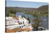 View over whitewashed village of Alcoutim on Rio Guadiana river, Alcoutim, Algarve, Portugal, Europ-Stuart Black-Stretched Canvas