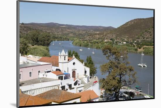 View over whitewashed village of Alcoutim on Rio Guadiana river, Alcoutim, Algarve, Portugal, Europ-Stuart Black-Mounted Photographic Print