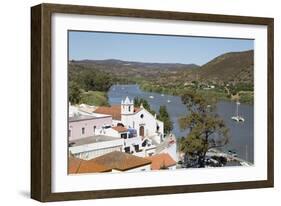 View over whitewashed village of Alcoutim on Rio Guadiana river, Alcoutim, Algarve, Portugal, Europ-Stuart Black-Framed Photographic Print