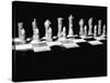 View Showing Chess Pieces with Faces Carved Into Them-David Scherman-Stretched Canvas