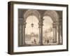 View Through a Baroque Colonnade into a Garden, 1760-1768-Canaletto-Framed Giclee Print