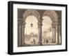 View Through a Baroque Colonnade into a Garden, 1760-1768-Canaletto-Framed Giclee Print