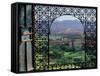 View through Ornate Iron Grille (Moucharabieh), Morocco-Merrill Images-Framed Stretched Canvas